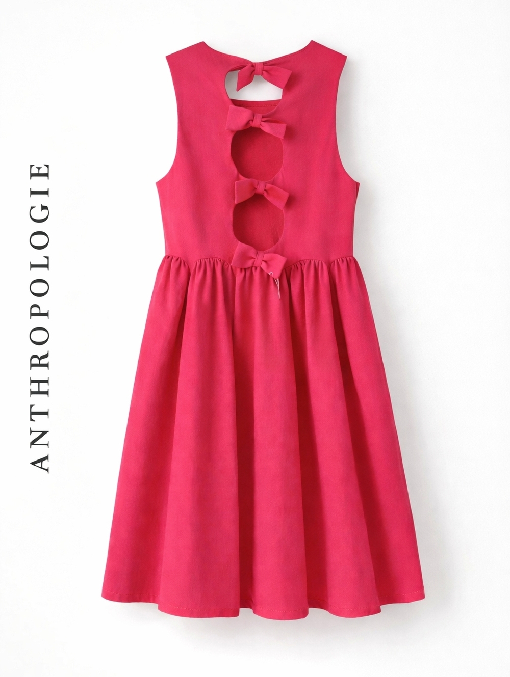 Anthro Maeve Bow Back Mini Dress XS Pink Fit & Flare Sleeveless NWT Chic Flirty
